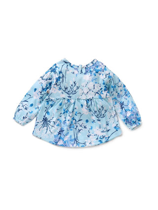 Full sleeve blue & flower pattern frock for baby girls - Kidulan