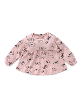 Full sleeve black flower pattern in pink frock for baby girls - Kidulan