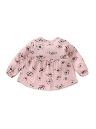 Full sleeve black flower pattern in pink frock for baby girls - Kidulan