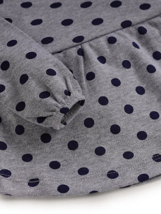 Full sleeve blue dot pattern in  ash frock for baby girls