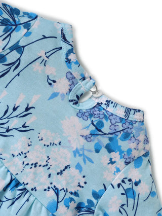 Full sleeve blue & flower pattern frock for baby girls
