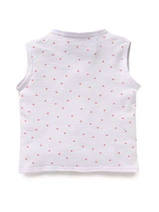 Sleeveless pure white & pink heart pattern jabla set  for baby