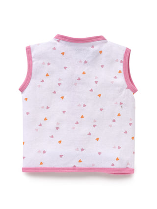Sleeveless pink & orange heart pattern in pure white with pink border jabla set  for baby