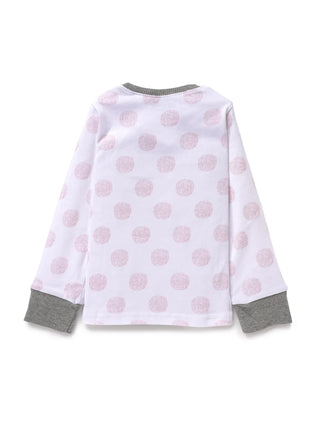 Full sleeve pink dotted pattern in white pajama set for baby