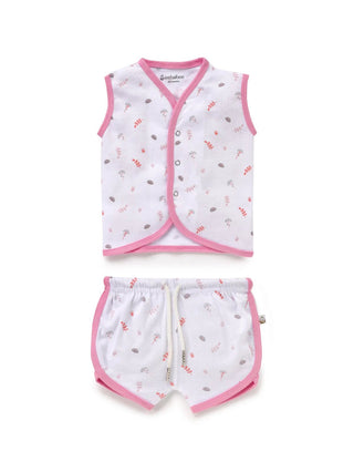 Sleeveless pink & white jabla set for baby - Kidulan