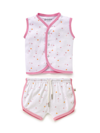 Sleeveless pink & black border in white with graphic jabla set combo for baby