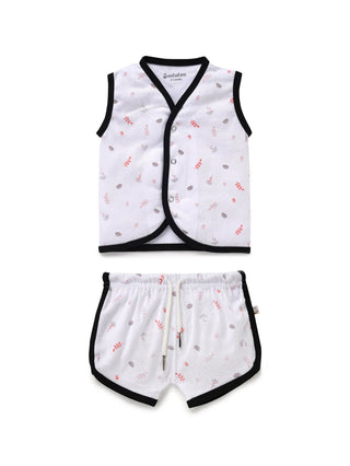 Sleeveless pink & black border in white with graphic jabla set combo for baby - Kidulan