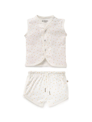 Sleeveless dot pattern in cream cotton jabla set for baby - Kidulan