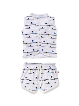 Sleeveless white & line pattern jabla set for baby - Kidulan