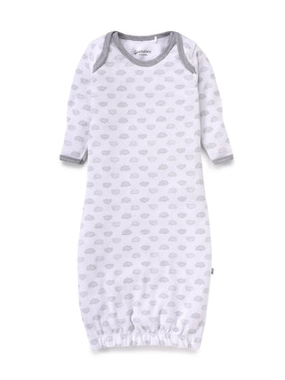 Full sleeve heart pattern in cyan, grey sky pattern in white & brown stripes in white sleeping gown combo for baby
