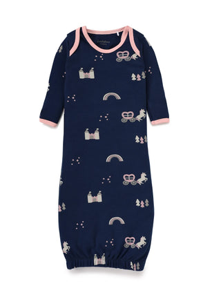 Full sleeve graphic pattern in grey, white and navy blue sleeping gown combo for baby