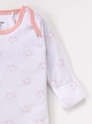 Full sleeve white & pink sleeping gown for baby girl