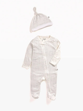 Full sleeve off white zipper sleepsuit with cap for baby - Kidulan