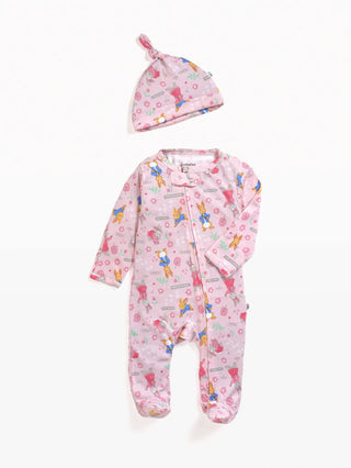 Full sleeve cute graphic in soft pink zipper sleepsuit with cap for baby - Kidulan