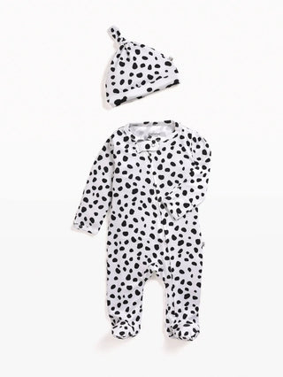 Full sleeve pure white & black dot pattern zipper sleepsuit with cap for baby - Kidulan