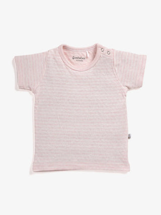 Half sleeve white, pink, grey & black little boys stripe t-shirt combo for baby