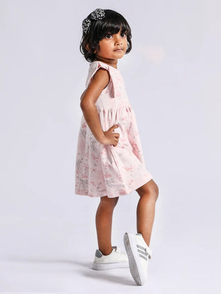 Sleeveless pink & graphic pattern frock for baby girls - Kidulan