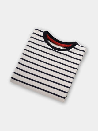 Full sleeve black small line stripe pattern in white cuff t-shirt for baby