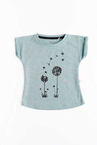 Half sleeve cyan & brown pattern in white t-shirt with leggings for baby girls - Kidulan