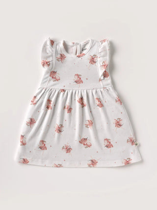 Sleeveless graphic pattern in pink & white frock for baby girl - Kidulan