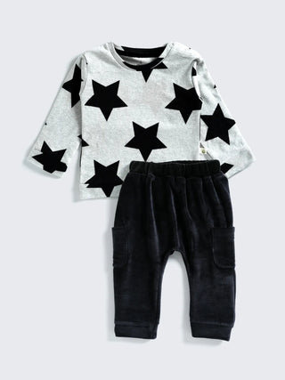Cozy Star Print Top & Velour Pant Set - Kidulan