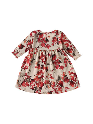 Half sleeve red flower pattern in white floral gown for baby girls