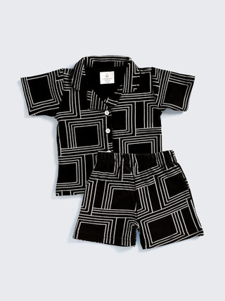 Stylish Black Square Print Co - Ord Set for Boys - Kidulan