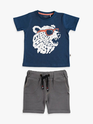 Half sleeve blue & grey denim shorts & t-shirt set for baby - Kidulan