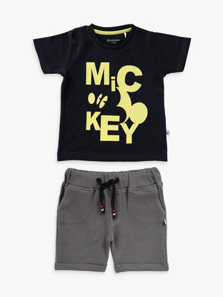 Half sleeve black & grey denim shorts & t-shirt set for baby - Kidulan