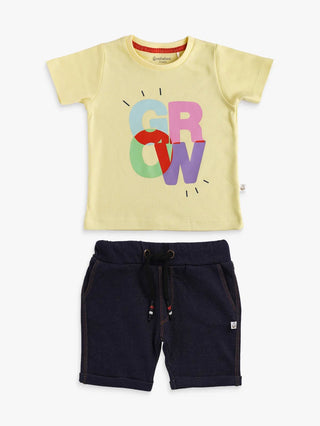 Half sleeve yellow & blue denim shorts & t-shirt set for baby - Kidulan