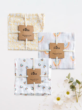 FETO COTTON MUSLIN SWADLE WRAP 3PCS - Kidulan