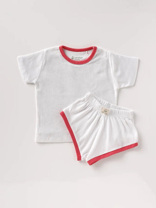 Half sleeve red, white summer outfit for baby - Kidulan