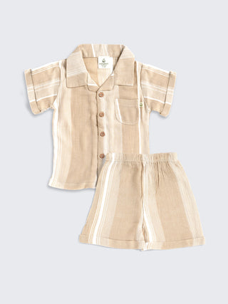 Chic Summer Combo – 3 - Piece Shirt, Shorts & Lion Graphic Tee Set for Boys - Kidulan
