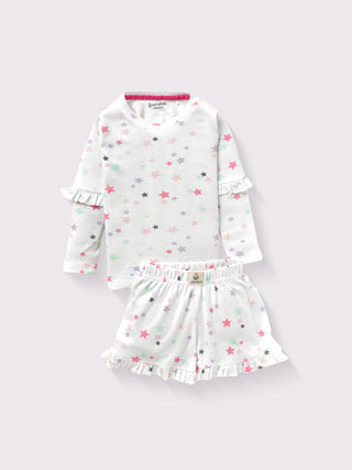 Girls’ Starry Skirt Set with “Wonderful” Graphic Tee – 3 Pc - Kidulan