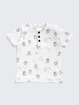 Eebabee Newborn Teddy Print Henley Tee