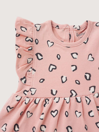 Sleeveless pink & heart shaped pattern frock for baby girls - Kidulan