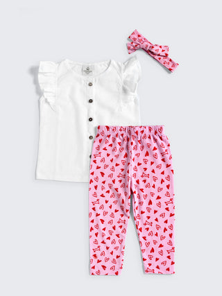 Trendy Girls' Combo Set with Printed Co - ord & Ruffle Top - Kidulan