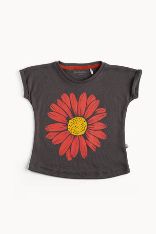 Half sleeve black pattern in yellow & brown t-shirt with leggings for baby girls - Kidulan