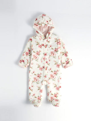 Full sleeve white & pink winter wear sleepsuit for baby boys & girls - Kidulan