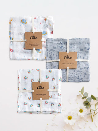 FETO COTTON MUSLIN SWADLE WRAP 3PCS - Kidulan