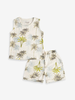 Sleeveless graphic pattern in white t-shirt & shorts set for baby - Kidulan