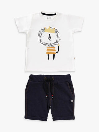 Half sleeve white & navy blue denim shorts & t-shirt set for baby - Kidulan