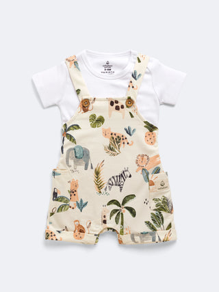 Eebabee Cotton Dungaree Set with Jungle Safari Print