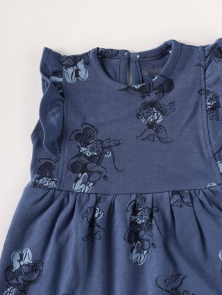 Sleeveless blue & minnie mouse pattern frock for baby girls