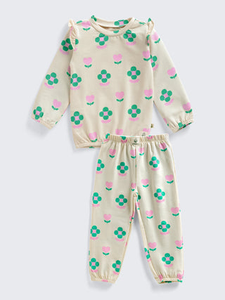 Girls’ 4 Pc Stylish Sweatshirt, Shorts & Floral Jogger Combo Set - Kidulan
