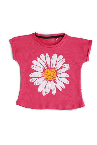 Half sleeve pink & white graphic t-shirt for baby