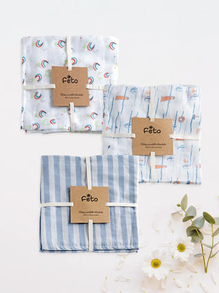 FETO COTTON MUSLIN SWADLE WRAP 3PCS - Kidulan