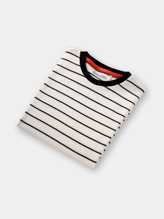 Full sleeve black line stripe pattern in white cuff t-shirt for baby