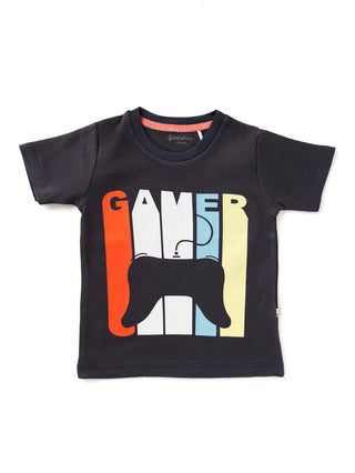 Half sleeve black & orange graphic t-shirt for baby - Kidulan