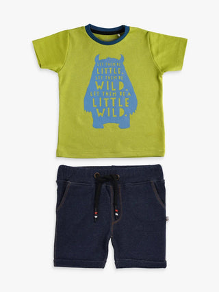 Half sleeve light green & blue denim shorts & t-shirt set for baby - Kidulan